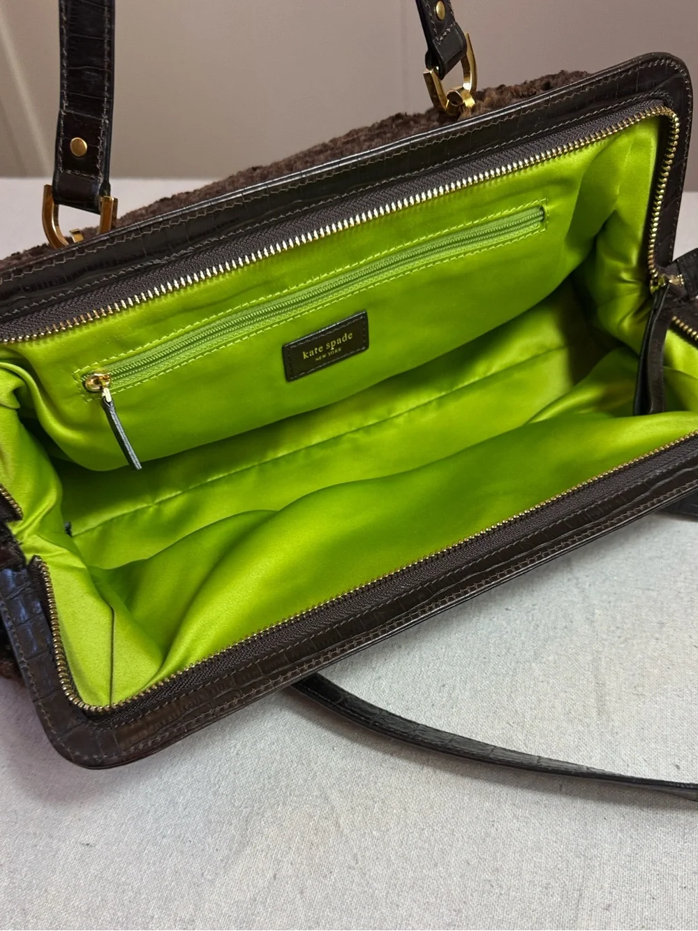 Kate Spade Plush Faux-Shearling Shoulder Bag in Dark Brown